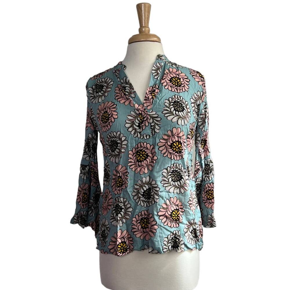 Loft Outlet Teal Floral Popover Top